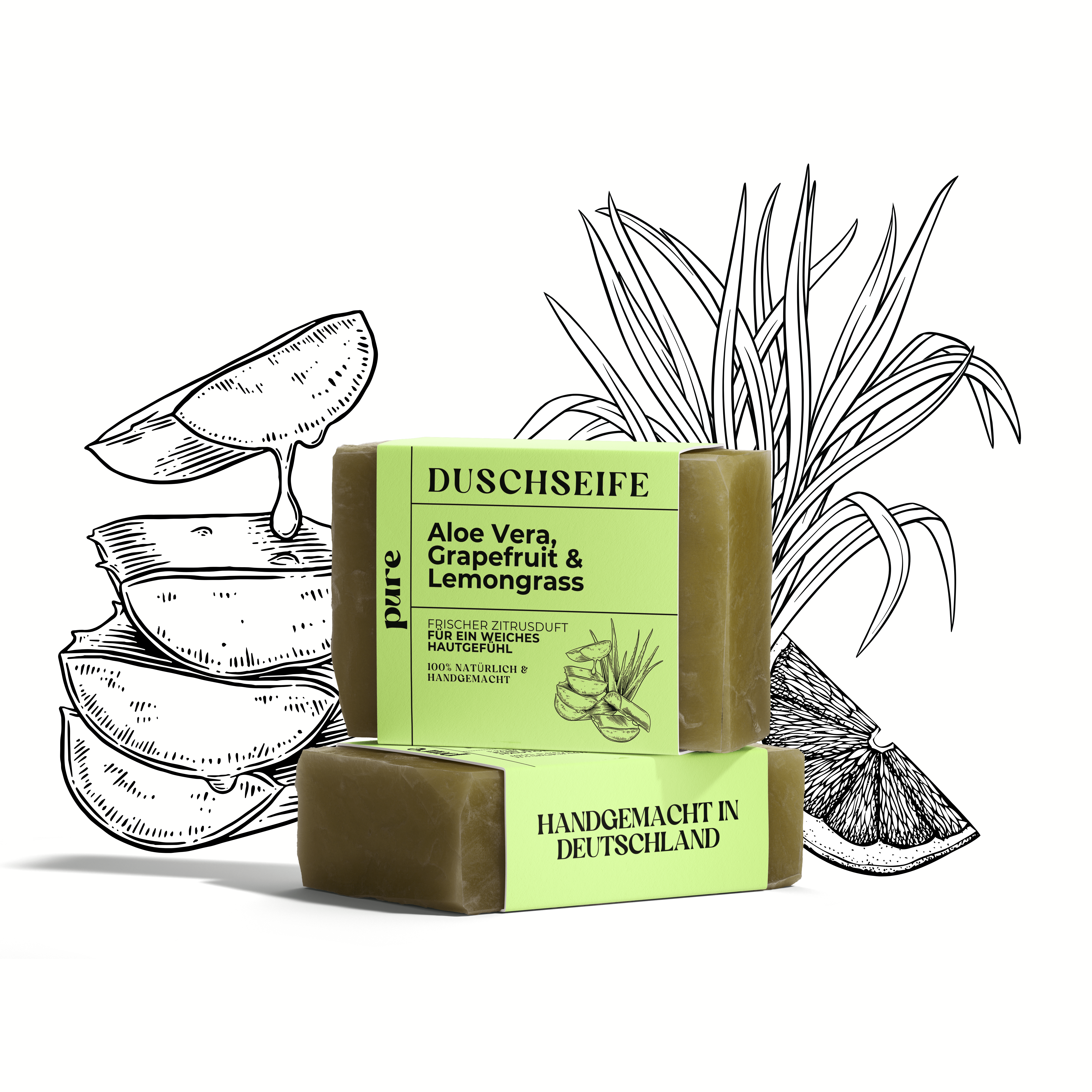 Duschseife mit Aloe Vera, Grapefruit & Zitronengras 100g – pure™