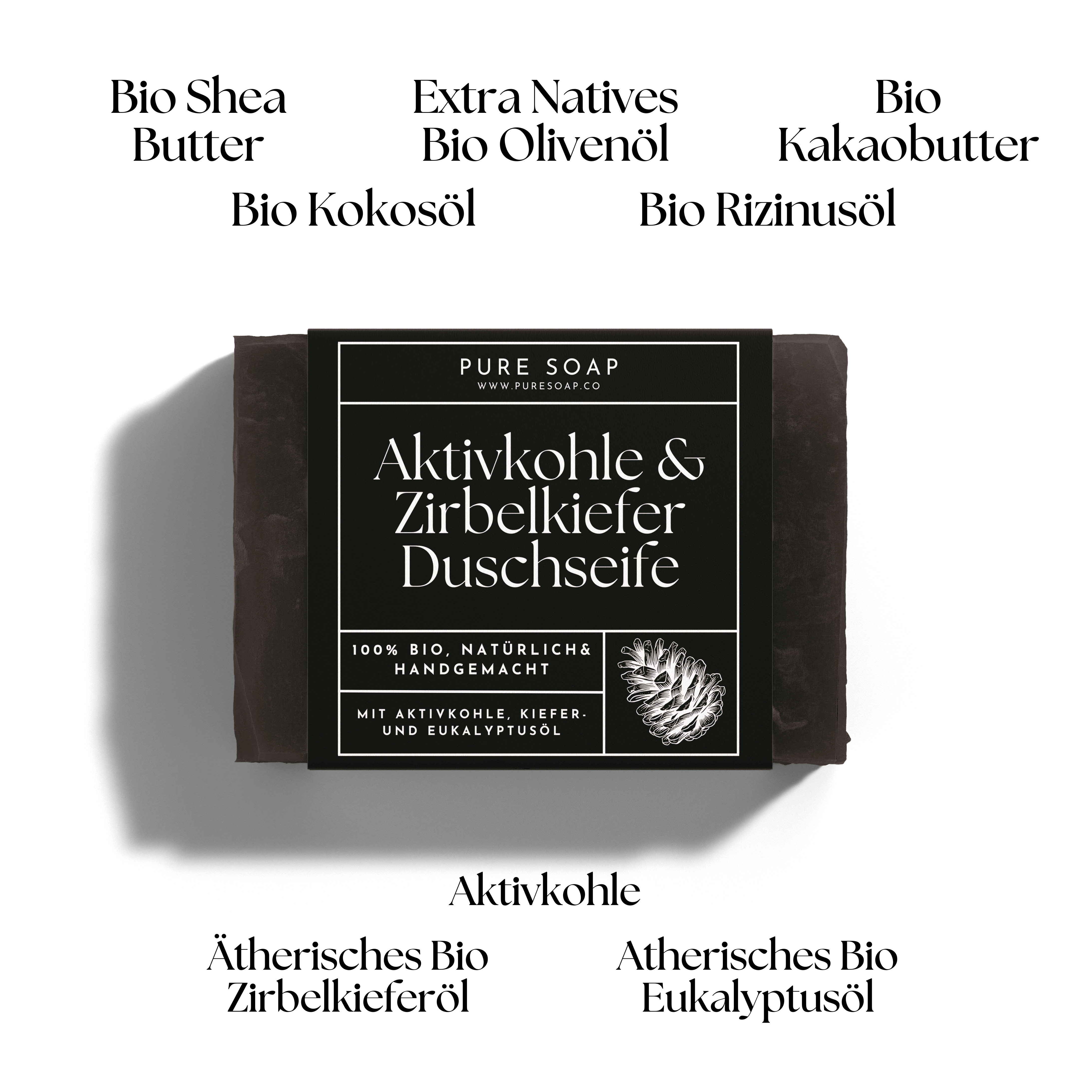Duschseife mit Aktivkohle & Zirbelkiefer 3-in-1 / 100g