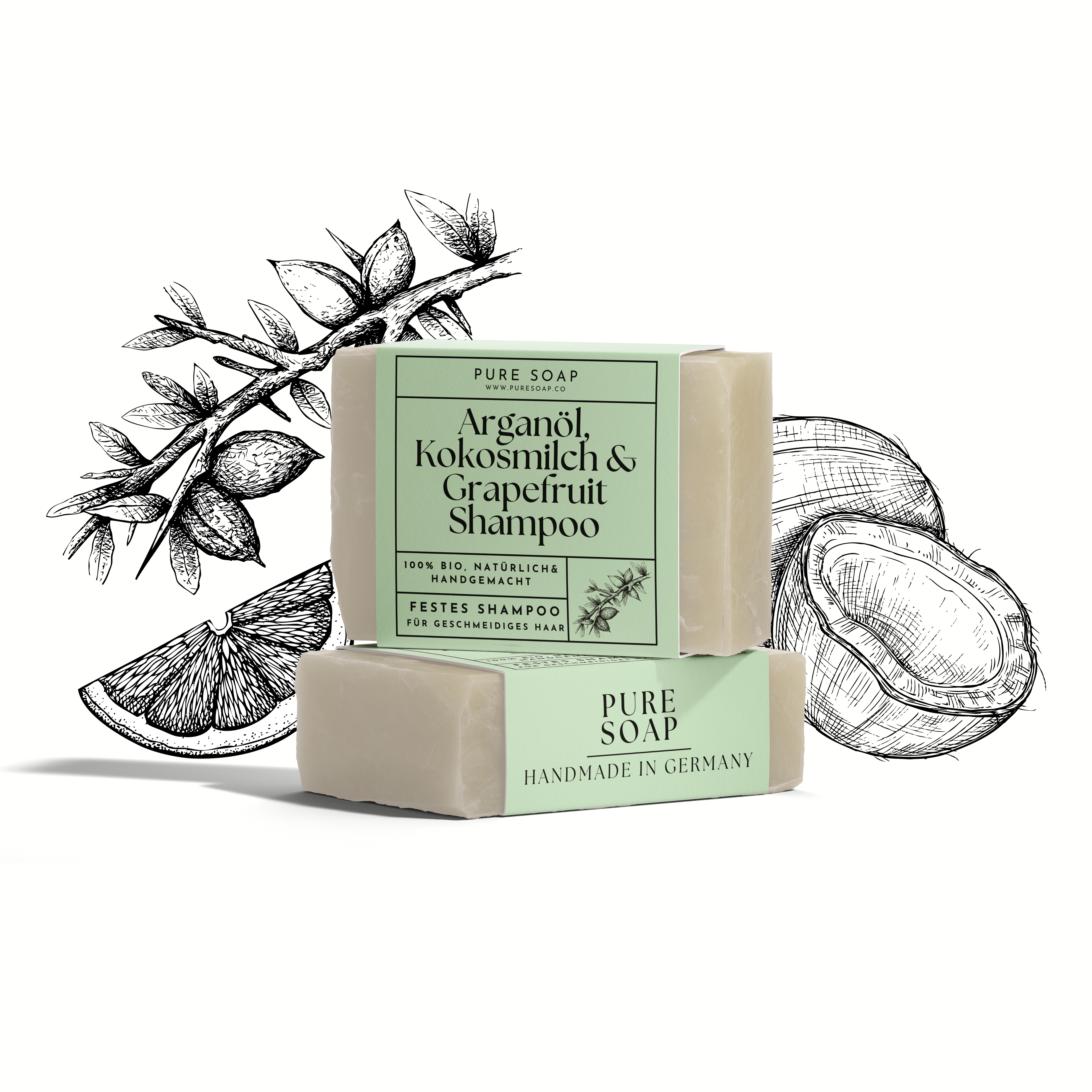 Festes Shampoo mit Arganöl, Kokosmilch & Grapefruit 100g