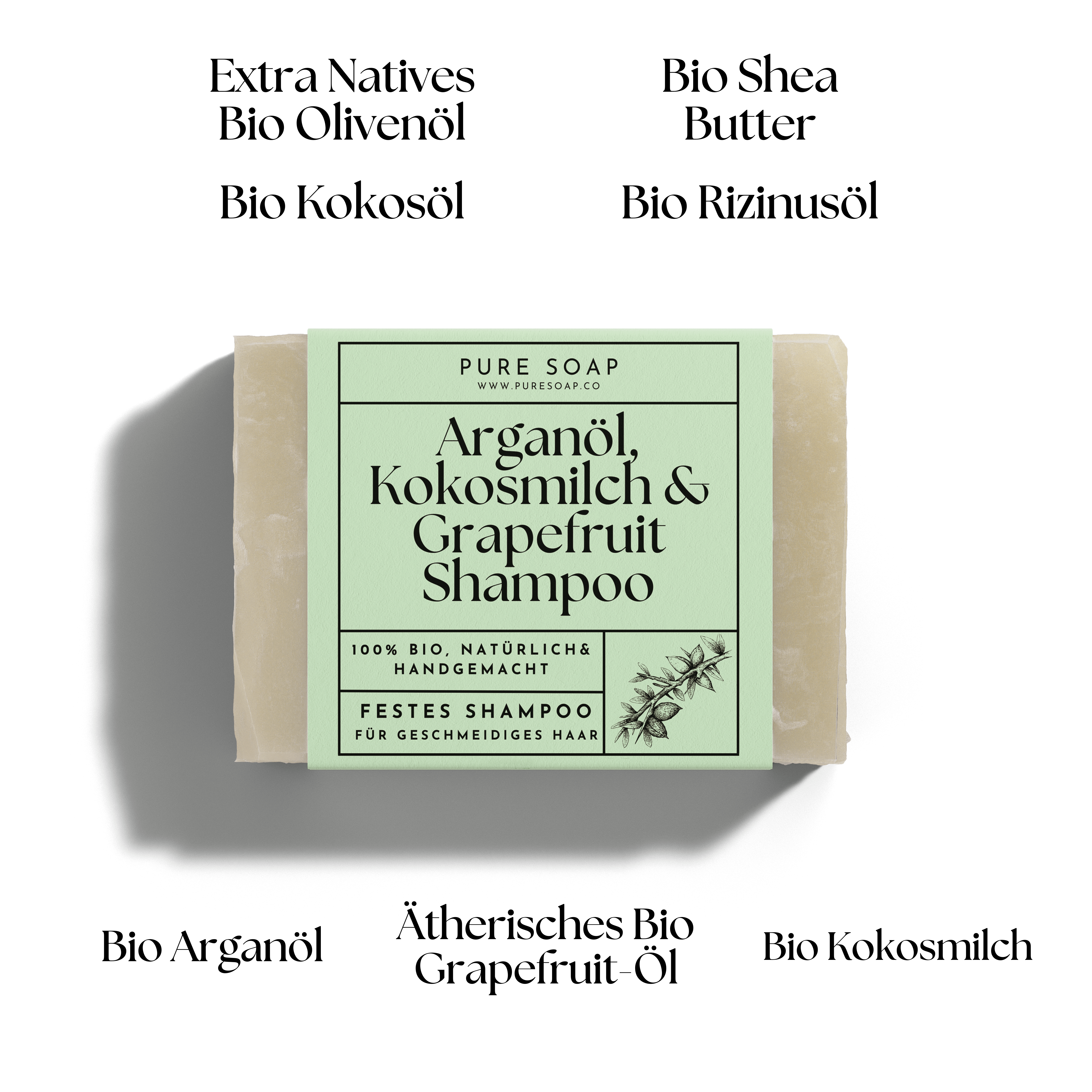 Festes Shampoo mit Arganöl, Kokosmilch & Grapefruit 100g