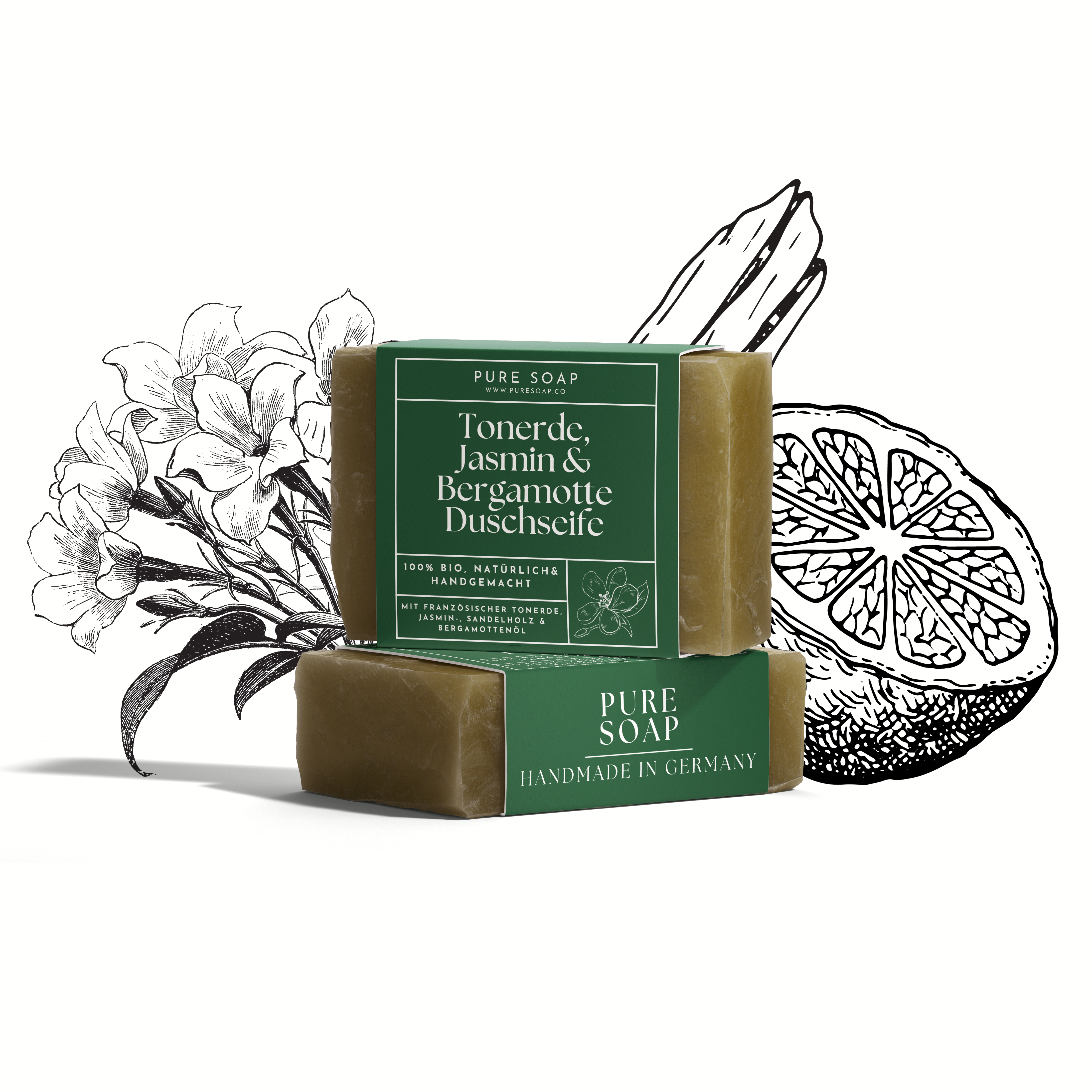 Duschseife mit Tonerde, Jasmin & Bergamotte 3-in-1 / 100g