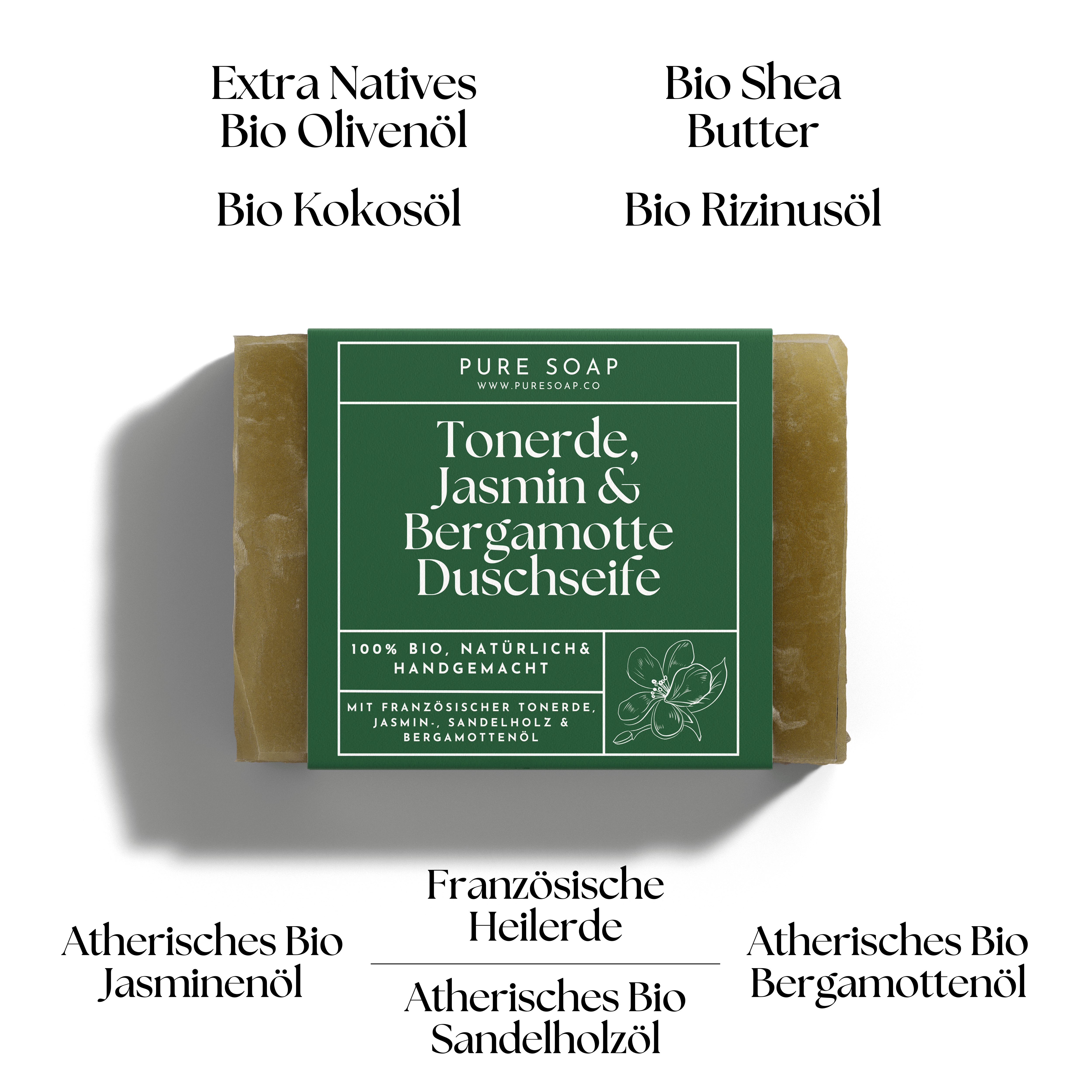 Duschseife mit Tonerde, Jasmin & Bergamotte 3-in-1 / 100g