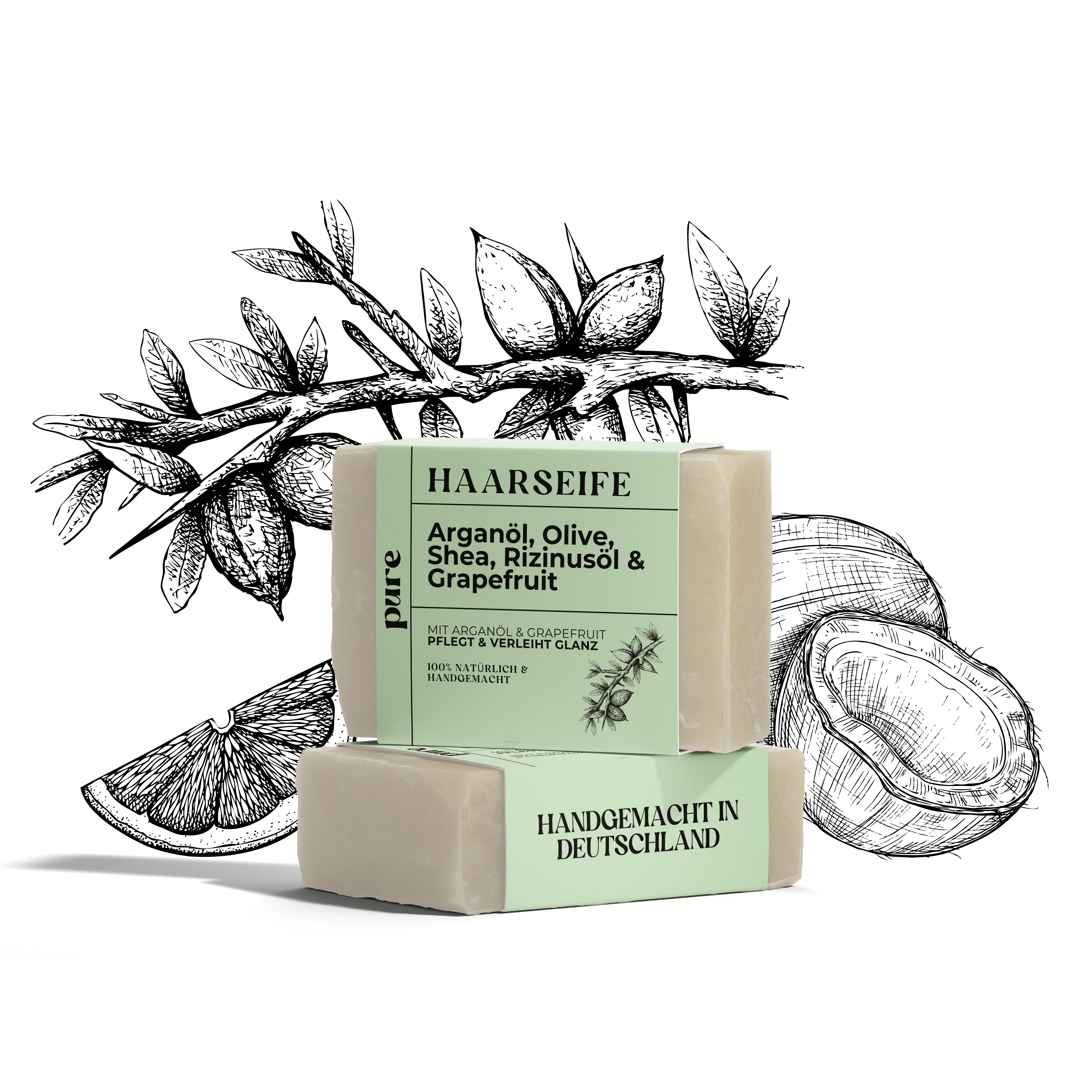 Haarseife mit Arganöl, Olive, Shea & Grapefruit 100g