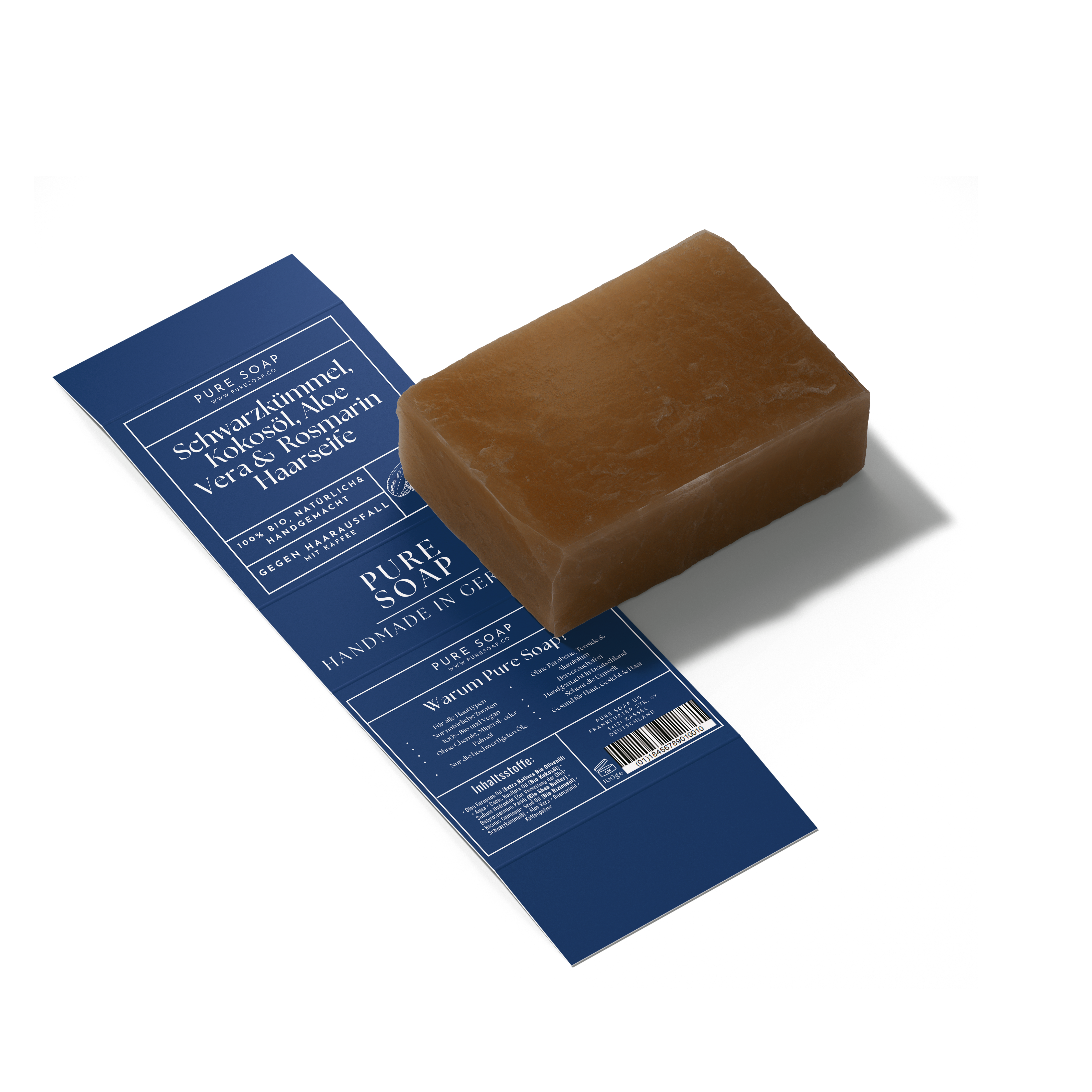 Festes Shampoo mit Schwarzkümmelöl, Aloe Vera, Rosmarin & Kaffee 100g